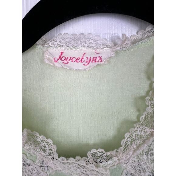 Vintage 50s 60s cotton embroidered green floral lace button up night shirt L - Picture 2 of 9